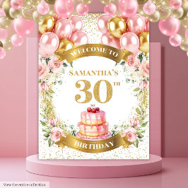 Elegant 30 Birthday Blush Gold Celebration Banner Wandteppich