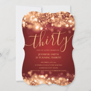Elegant 30. Geburtstag Gold & Red Glam Lights Einladung