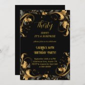 Elegant 30. Geburtstag Moderne Black Gold Überrasc Einladung (Vorne/Hinten)