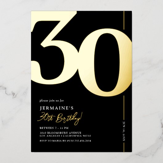 Elegant 30. Geburtstag Party Einladung (Vorderseite)