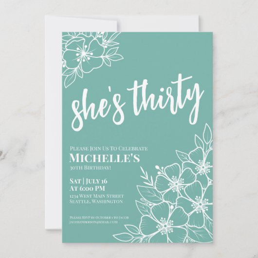 Elegant 30. Geburtstag Party Einladung (Vorderseite)