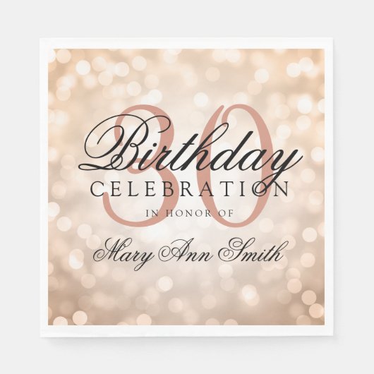 Elegant 30. Geburtstag Rose Gold Glitzer Lights Serviette (Vorderseite)