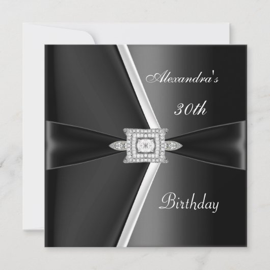 Elegant 30. Geburtstag Schwarz-weiß Diamond Einladung (Vorderseite)