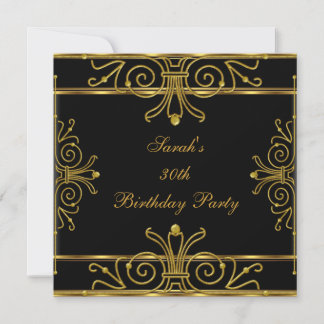 Elegant 30. Geburtstag Schwarzes Gold Einladung