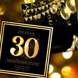 Elegant 30. Gold Black Birthday Einladung