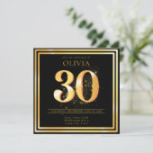 Elegant 30. Gold Black Birthday Einladung (Stehend Vorderseite)
