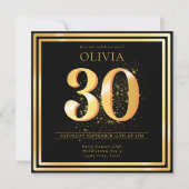Elegant 30. Gold Black Birthday Einladung (Vorderseite)