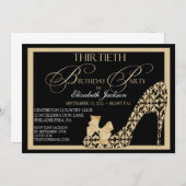 Elegant 30. Gold & Black Damask Einladung (Vorne/Hinten)