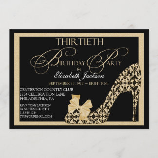 Elegant 30. Gold & Black Damask Einladung