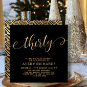 Elegant 30 Gold Script Black 30. Geburtstag Einladung