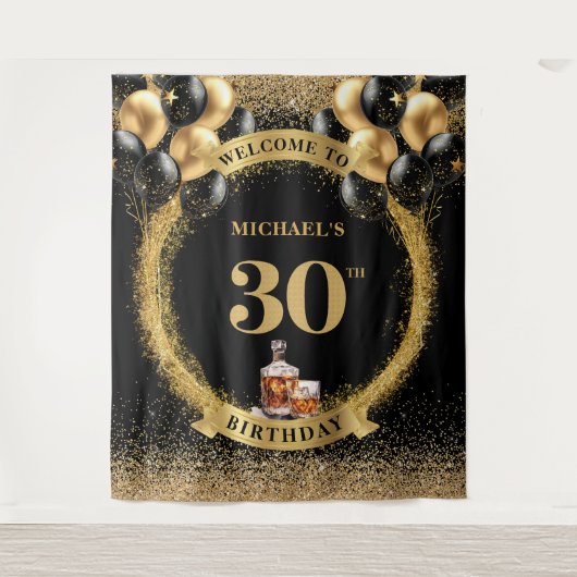 Elegant 30. Man Birthday Whiskey Foto Tapestry Wandteppich (Vorderseite)
