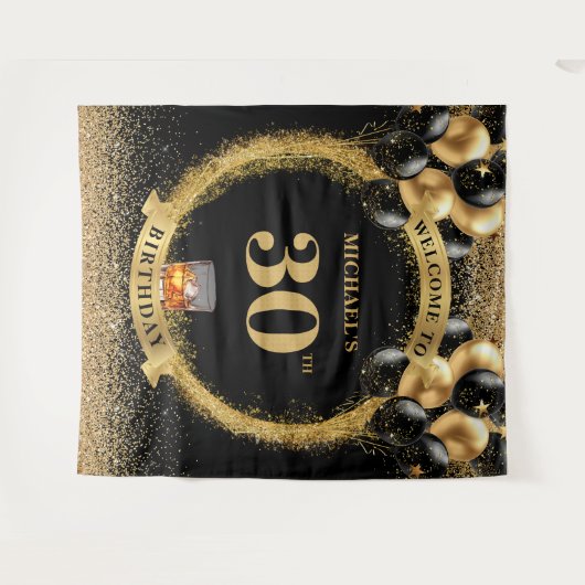 Elegant 30. Man Birthday Whiskey Hintergrund Wandteppich (Vorderseite (Horizontal))