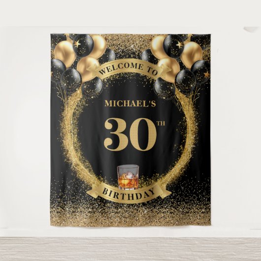 Elegant 30. Man Birthday Whiskey Hintergrund Wandteppich (Vorderseite)