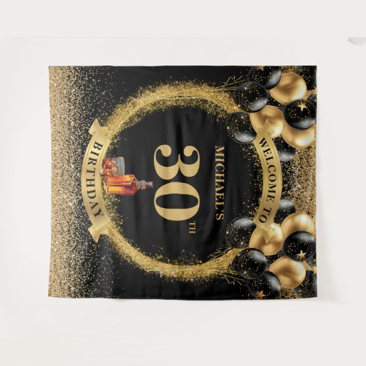 Elegant 30. Man Birthday Whiskey Party Banner Wandteppich (Vorderseite (Horizontal))