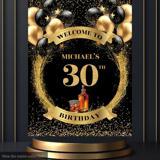 Elegant 30. Man Birthday Whiskey Party Banner Wandteppich