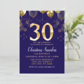 Elegant 30th Birthday Invitation with Gold Ballons Einladung (Stehend Vorderseite)