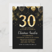 Elegant 30th Birthday Invitation with Gold Ballons Einladung (Vorderseite)