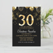 Elegant 30th Birthday Invitation with Gold Ballons Einladung (Stehend Vorderseite)