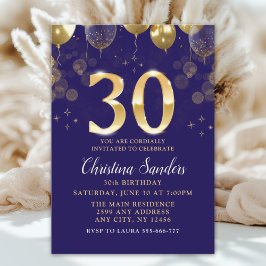 Elegant 30th Birthday Invitation with Gold Ballons Einladung