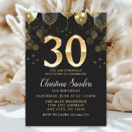 Elegant 30th Birthday Invitation with Gold Ballons Einladung