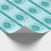 Elegant 30th Birthday Teal Blue Glitter & Stripes Geschenkpapier (Ecke)