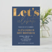 Elegant 31. Geburtstag Einladungen Navy Gold (Stehend Vorderseite)
