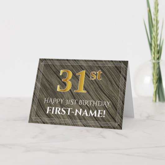 Elegant 31. Geburtstag: Imitate Holz, Imitate Gold Karte (Vorderseite)