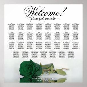Elegant 31 Table Emerald Green Rose Seating Chart Poster