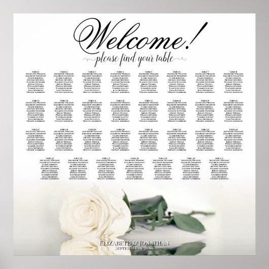 Elegant 31 Tafelweiß-Rose-Hochzeitstabelle Poster (Vorne)