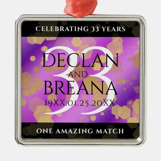 Elegant 33rd Amethyst Wedding Anniversary Ornament Aus Metall (Vorne)