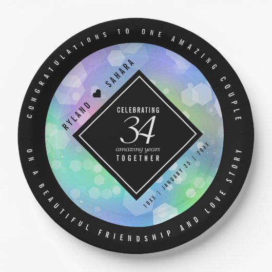 Elegant 34. Opal Hochzeitstag Pappteller (Vorderseite)