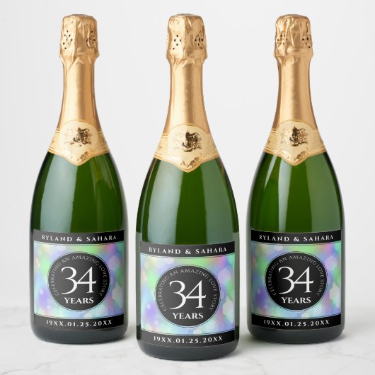 Elegant 34. Opal Hochzeitstag Schaumweinetikett (Flaschen)