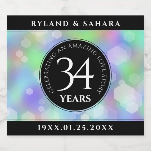 Elegant 34. Opal Hochzeitstag Schaumweinetikett (Einzelnes Label)