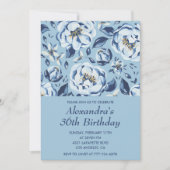 Elegant 36. Geburtstag Einladungen Floral Blue (Vorderseite)