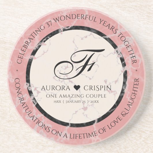 Elegant 37. Alabaster Hochzeitstag Getränkeuntersetzer (Vorne)