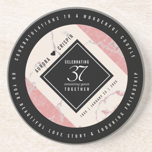 Elegant 37. Alabaster Hochzeitstag Getränkeuntersetzer (Vorne)