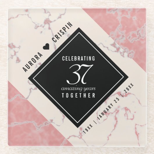 Elegant 37. Alabaster Hochzeitstag Glasuntersetzer (Vorderseite)