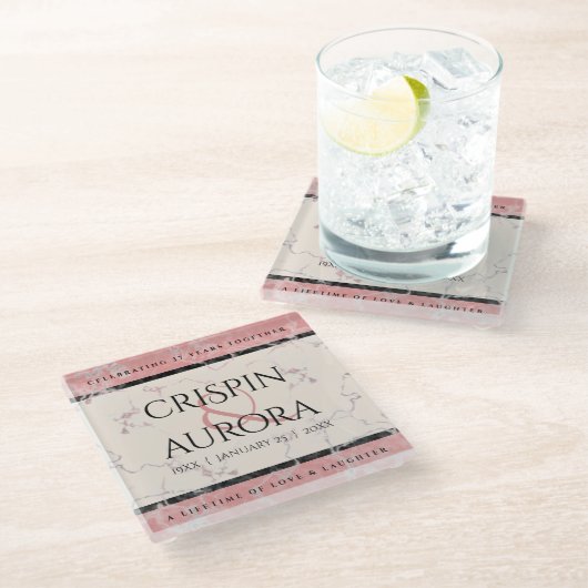 Elegant 37. Alabaster Hochzeitstag Glasuntersetzer (Schrägansicht)