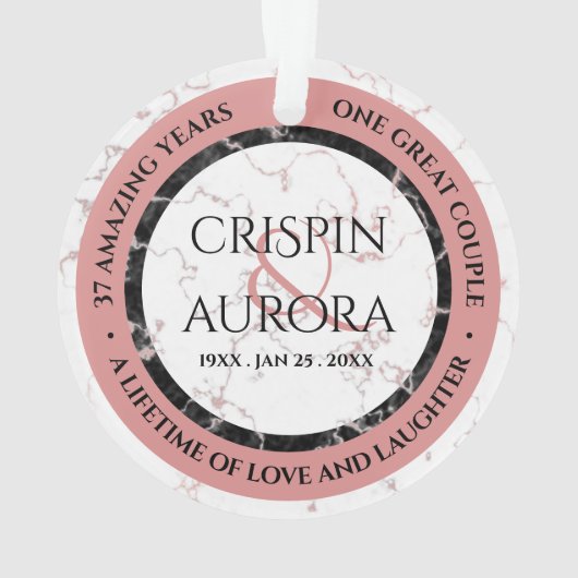 Elegant 37. Alabaster Hochzeitstag Ornament (Rückseite)