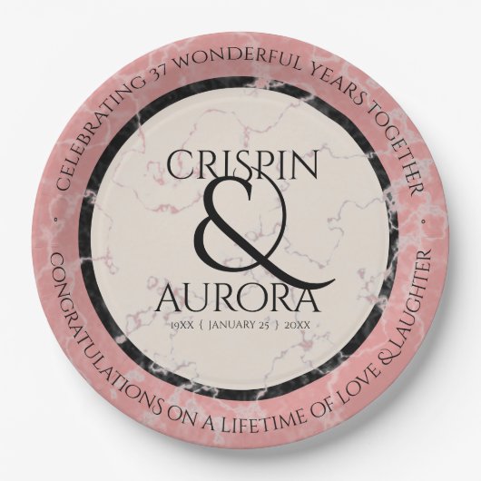 Elegant 37. Alabaster Hochzeitstag Pappteller (Vorderseite)