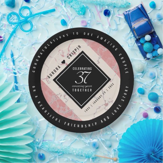 Elegant 37. Alabaster Hochzeitstag Pappteller (Party)