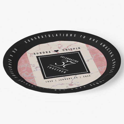 Elegant 37. Alabaster Hochzeitstag Pappteller (Schrägansicht)