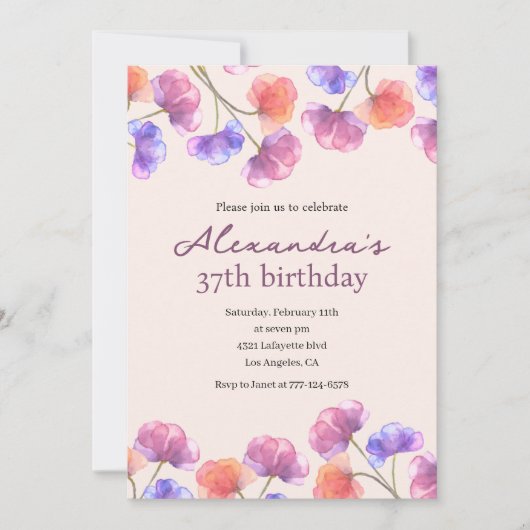 Elegant 37. Geburtstag Einladungen Boho Floral Chi (Vorderseite)