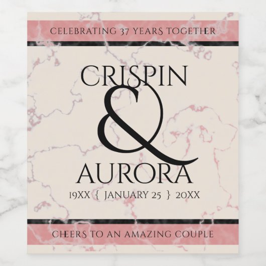 Elegant 37th Alabaster Wedding Anniversary Weinetikett (Einzelnes Label)