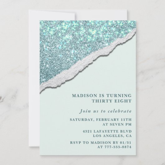 Elegant 38. Geburtstag Einladungen Sparkle Glitzer (Vorderseite)