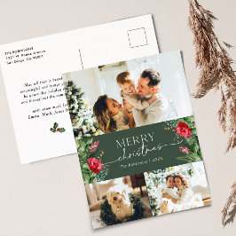Elegant 3 Foto Botanischer Frohe Weihnachtsfeierta Postkarte