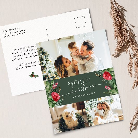 Elegant 3 Foto Botanischer Frohe Weihnachtsfeierta Postkarte