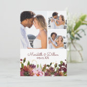 Elegant 3 Foto Burgundy Gold Blush Pink Floral Save The Date (Stehend Vorderseite)