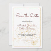 Elegant 3 Foto Burgundy Gold Blush Pink Floral Save The Date (Rückseite)