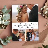 Elegant 3 Foto Collage Calligraphy Script Wedding Dankeskarte